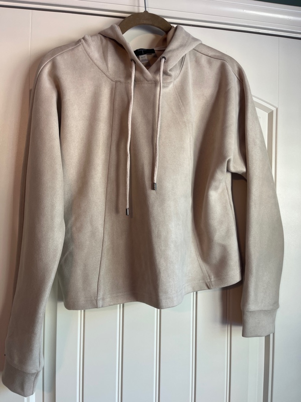 Tahari Cream Suede-Look Hooded Pullover